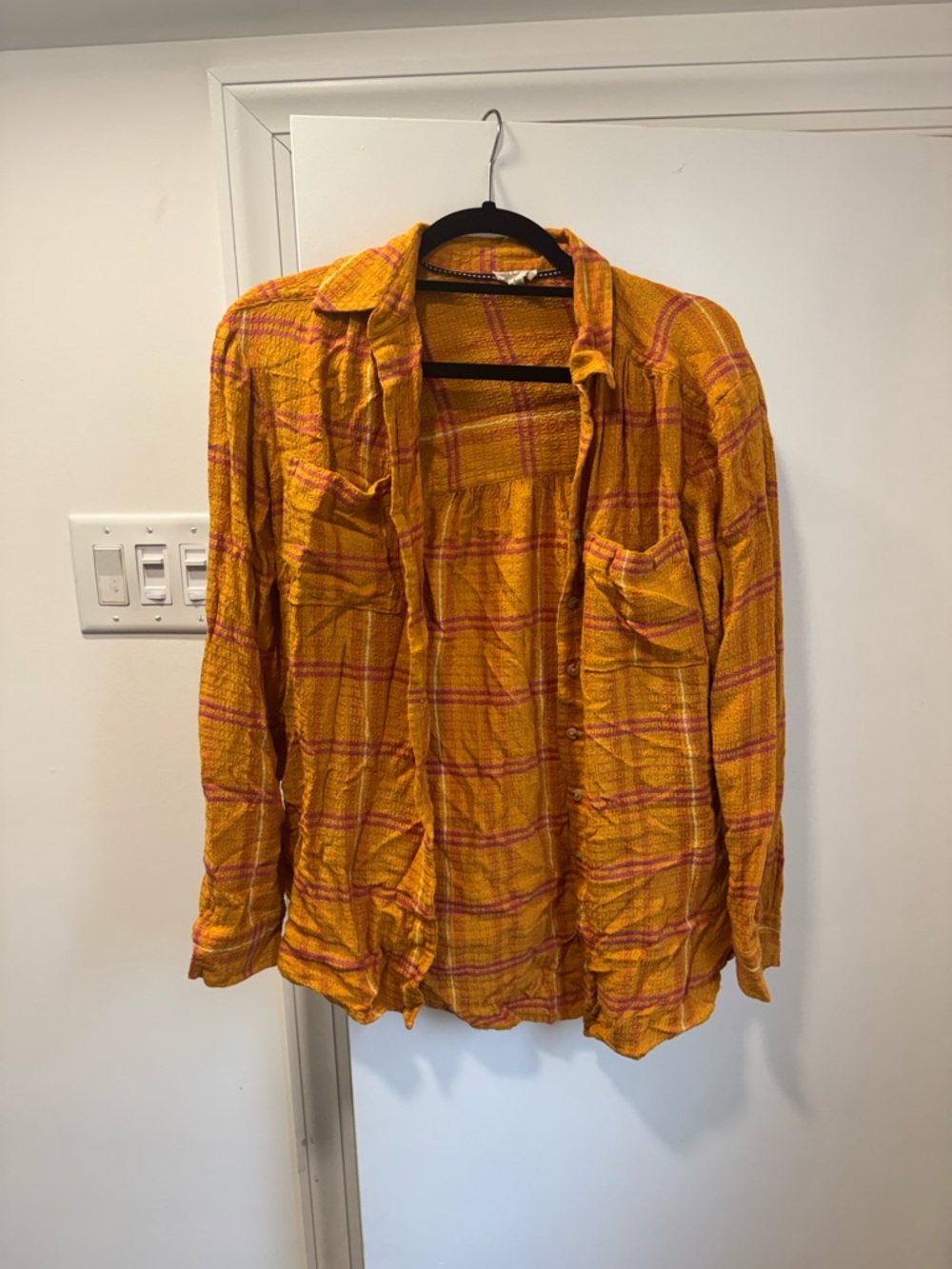 Pilcro Yellow and Pink Striped Plaid Shirt